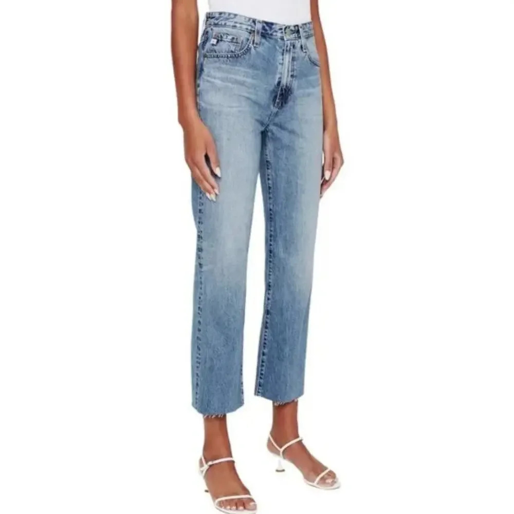 AG Alexxis High-Rise Vintage Straight Crop Ankle Jean in Creekside Blue SZ 33R